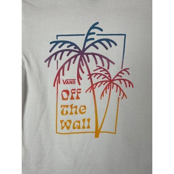 Vans T Shirt Women's Small Logo Palm Trees Graphic Off the Wall Tee Top Colorful - Picture 7 of 7